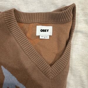 Obey Brown Sweater vest with peace sign pattern